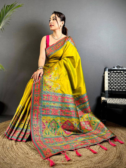 Green Kashmiri Pashmina Semi Silk Pattu Saree