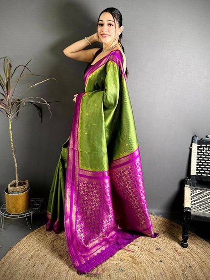 Lime Green Banarasi Katan Silk Gadwal Zari Pattu Saree