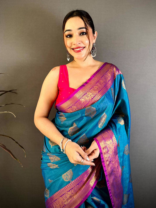 Classic Katan Tussar Feel Zari Border Pattu Saree