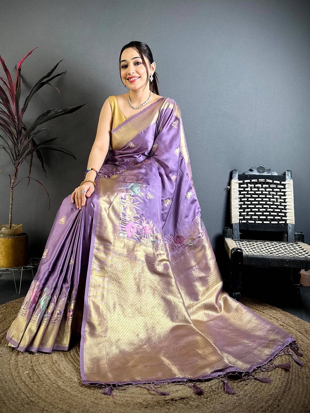 Opulent Minakari Satin Silk Pattu Saree