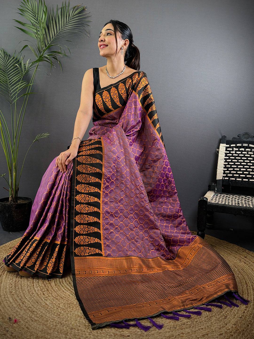 Lavender Soft Banarasi Katan Silk Pattu Saree