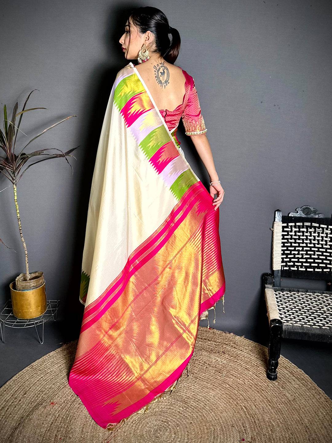 Classic Kanchi Rudraksha Zari Butta Pattu Saree