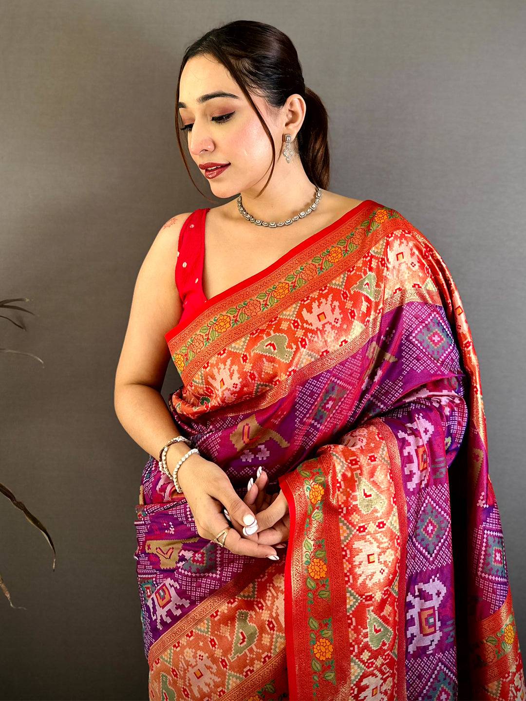 Royal Double Ikkat Patola Kanchi Border Pattu Saree