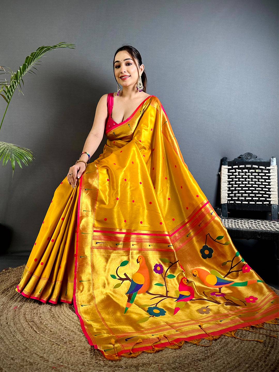 Yellow Glass Tissue Yevla Paithani Pattu Saree