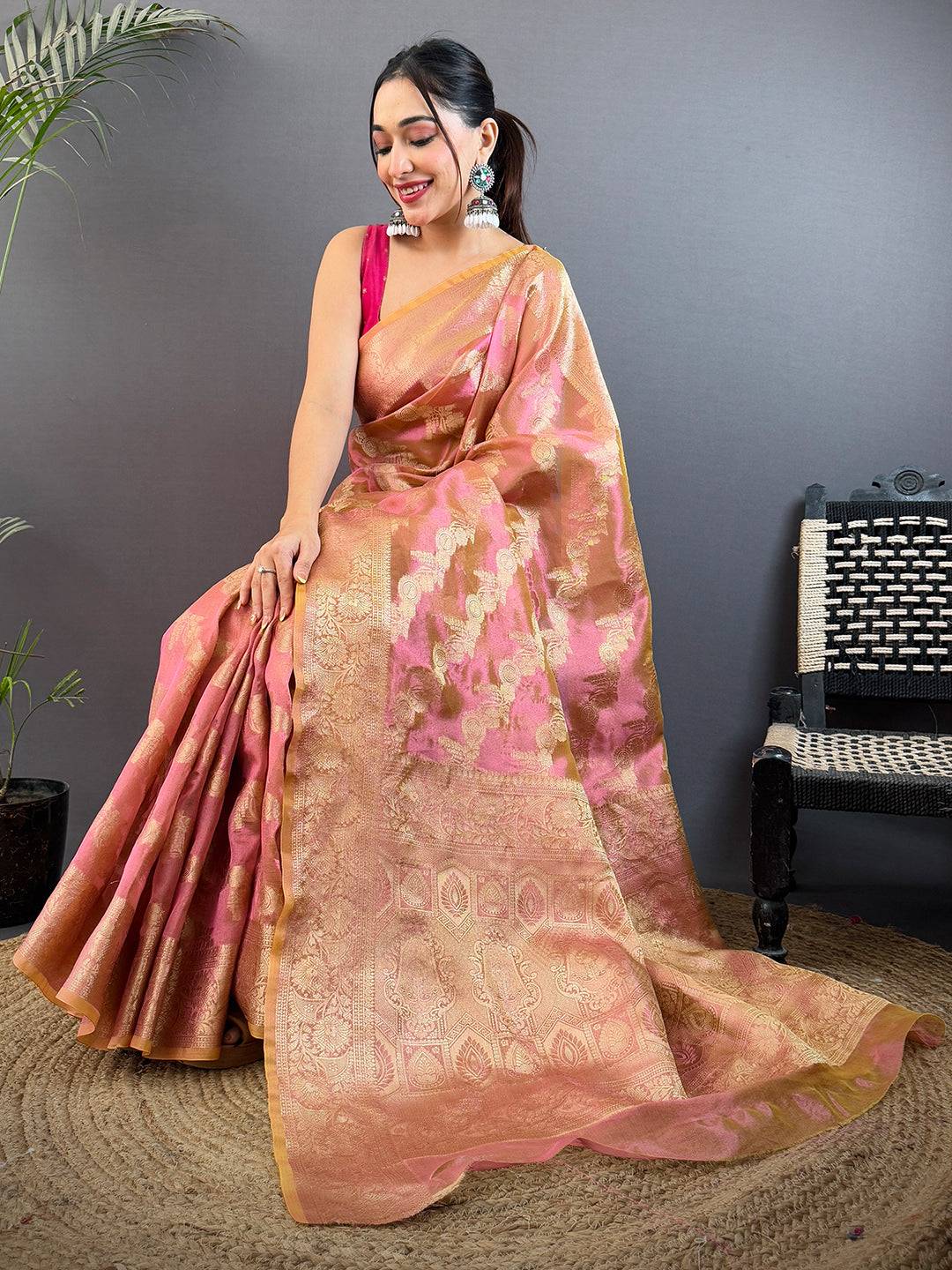 Rust Radiant Dual Tone Tissue Silk Pattu Saree