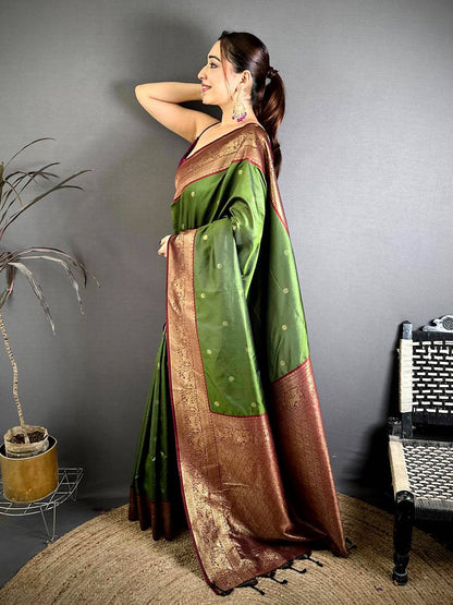 Olive Soft Silk Kanchi Zari Border Pattu Saree
