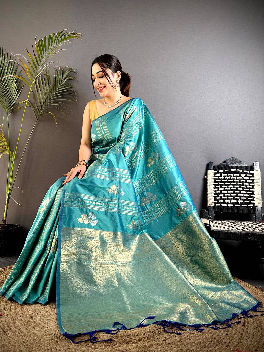 Rama Sona Chandi Striped Silk Pattu Saree


