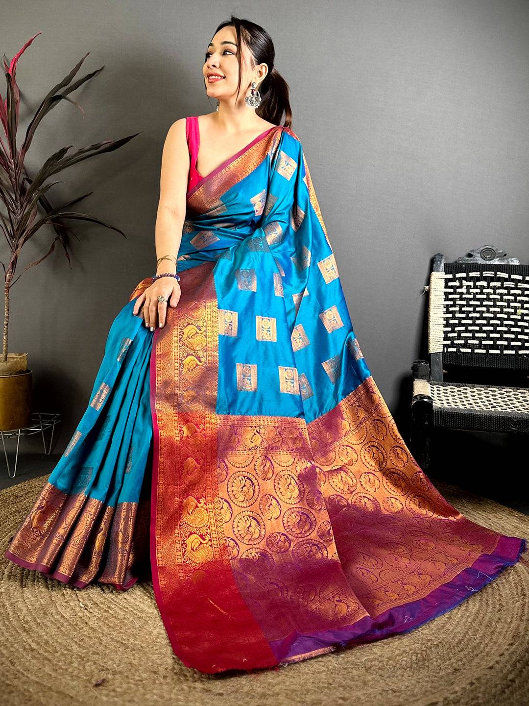 Regal Copper Zari Banarasi Katan Silk Pattu Saree