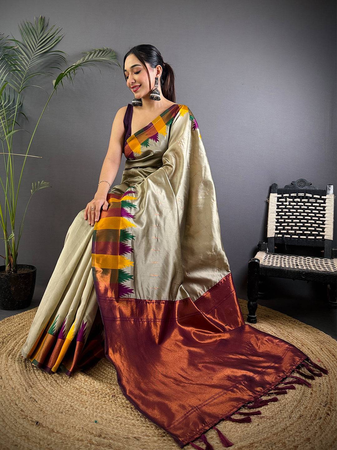 Pista Copper Radiance Katan Silk Pattu Saree