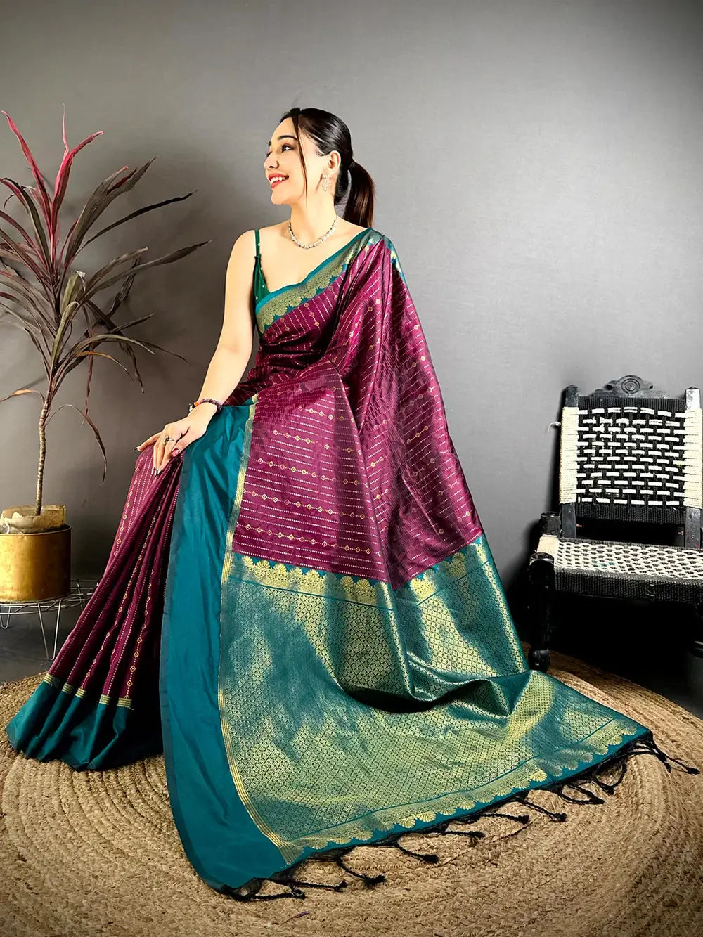 Wine Satin Bentex Border Soft Silk Pattu Saree