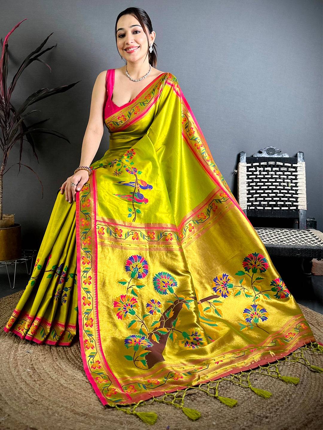 Opulent Minakari Paithani Tissue Pattu Saree