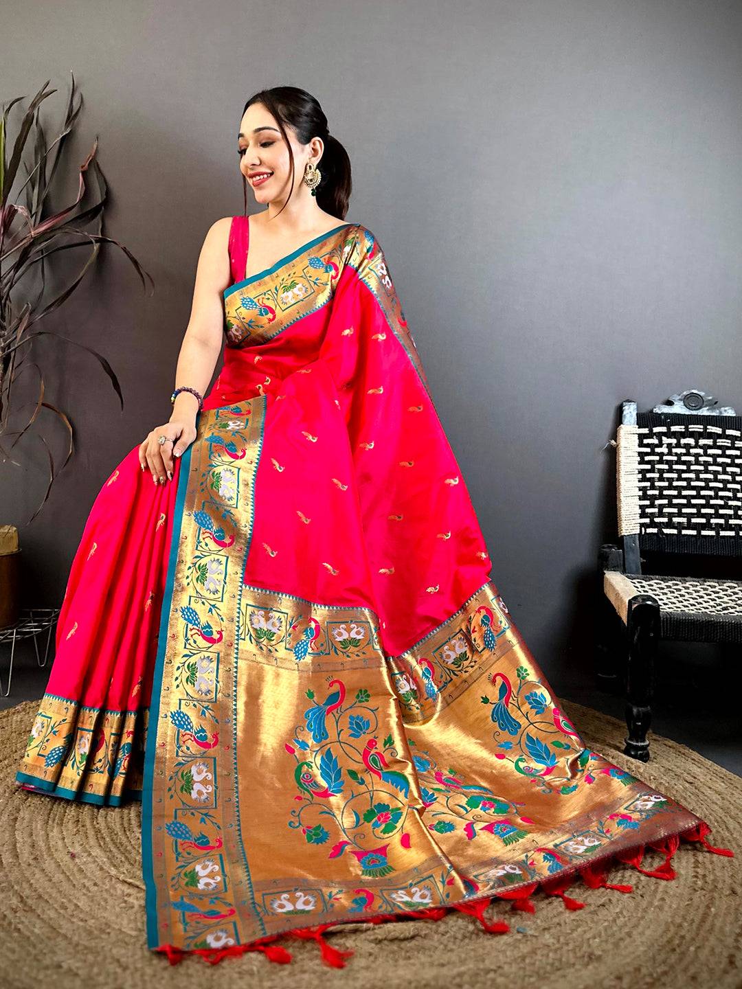 Rani Pink Minakari Tall Border Soft Silk Pattu Saree
