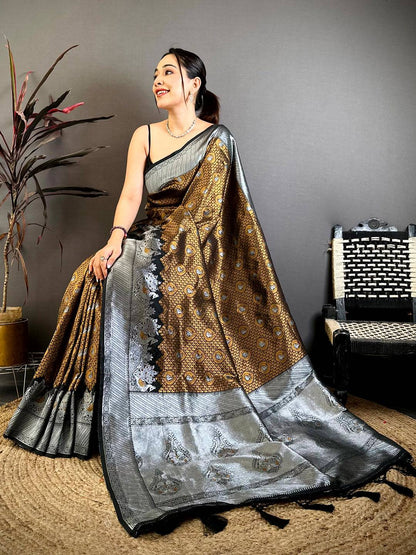 Heritage Brown Gold Zari Kanjivaram Pattu Saree