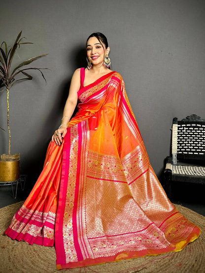 Gold Zari Woven Rani Soft Silk Pattu Saree