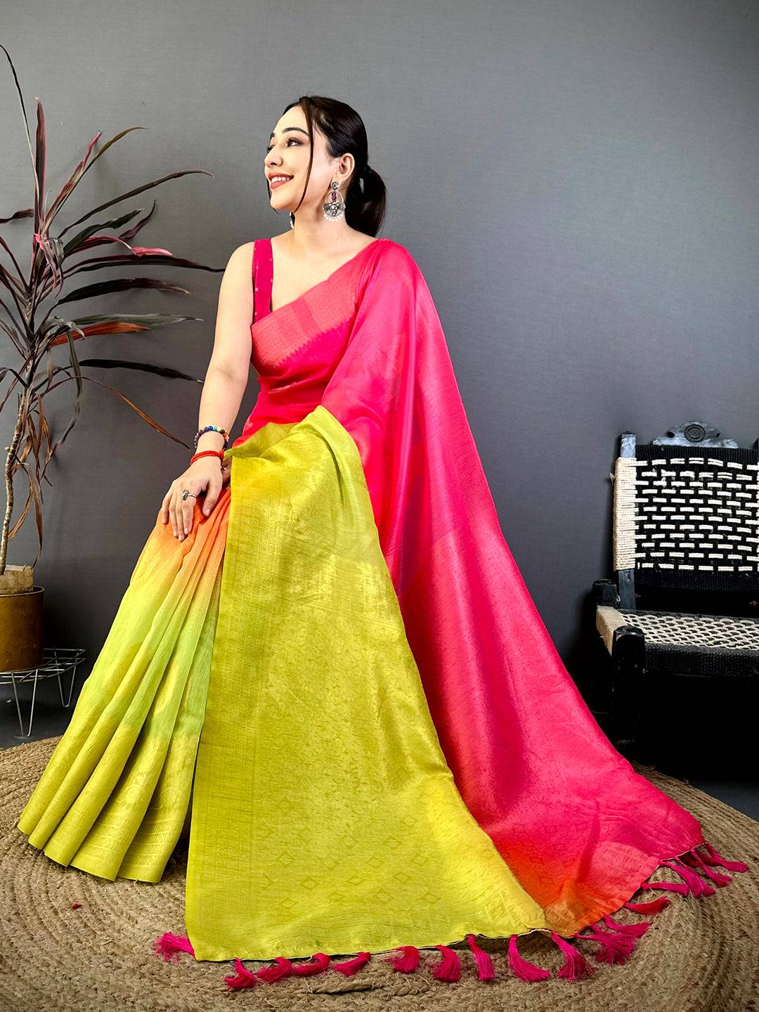 Classic Slub 4D Print Pallu Pattu Saree