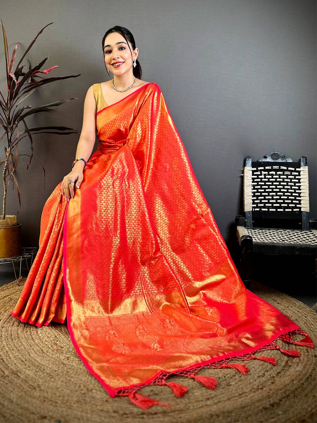 Radiant Orange Kanjivaram Zari Silk Pattu Saree