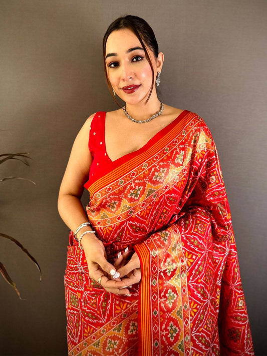 Classic Semi Ikkat Patola Kanchi Zari Pattu Saree