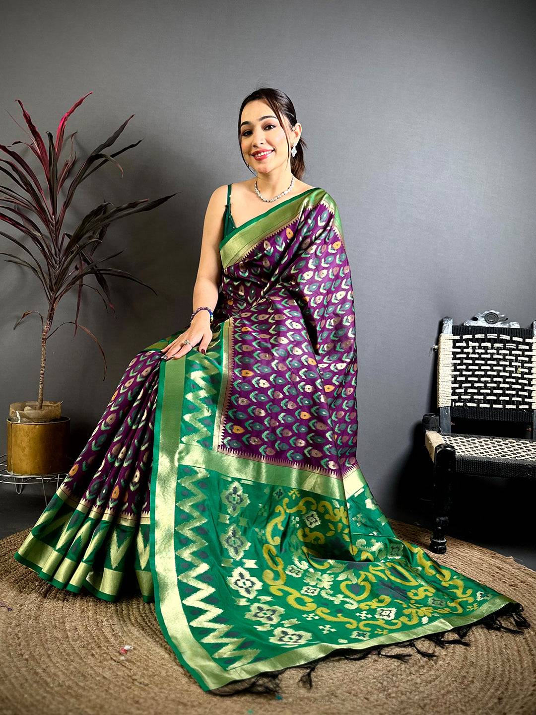 Bangani Double Ikkat Soft Silk Pattu Saree