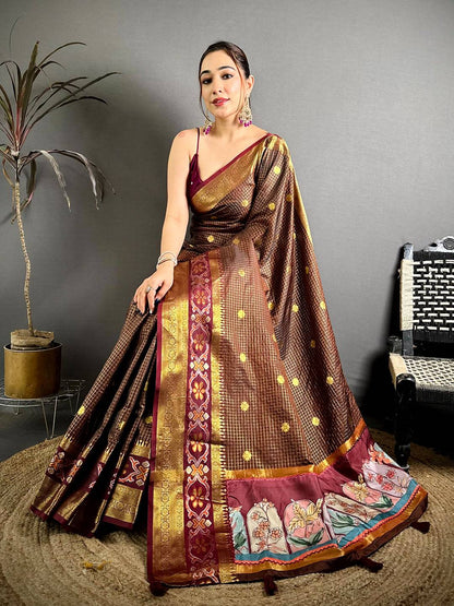 Graceful Gold Zari Kanchi Silk Digital Pallu Pattu Saree