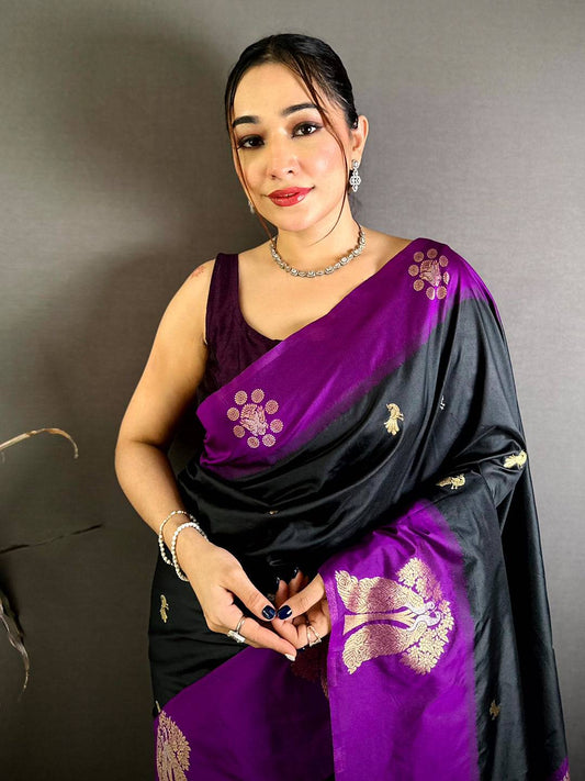 Black Silk Contrast Patta Border Pattu Saree