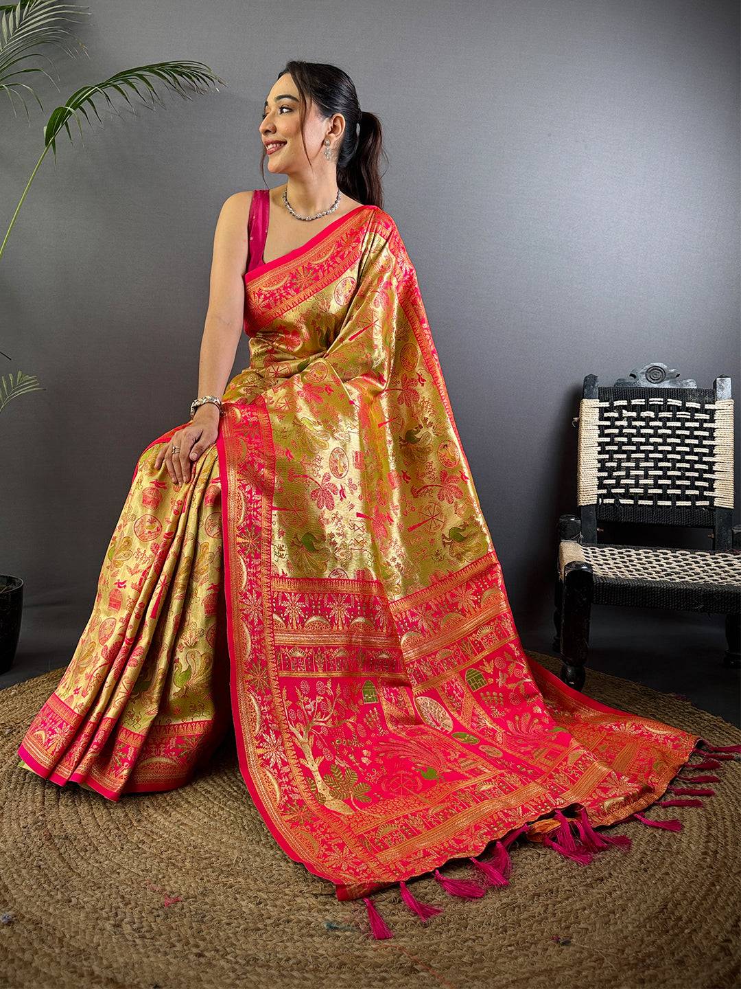 Regal Warli Gold Zari Dharamavaram Silk Pattu Saree