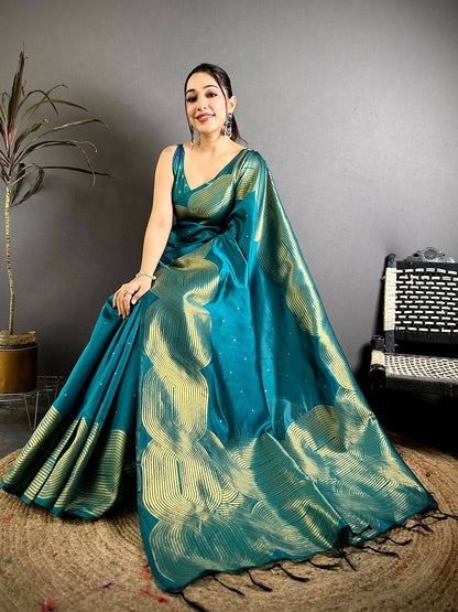 Elegant Geometric Wave Banarasi Silk Pattu Saree