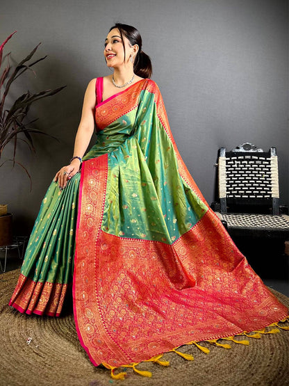 Green Minakari Butti Zari Tissue Pattu Saree
