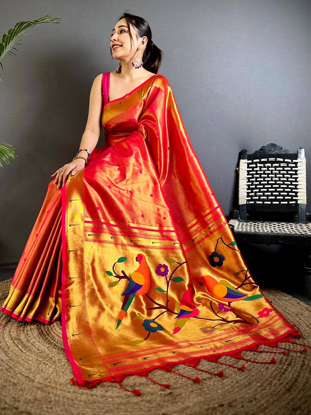 Red Glass Tissue Yevla Paithani Pattu Saree