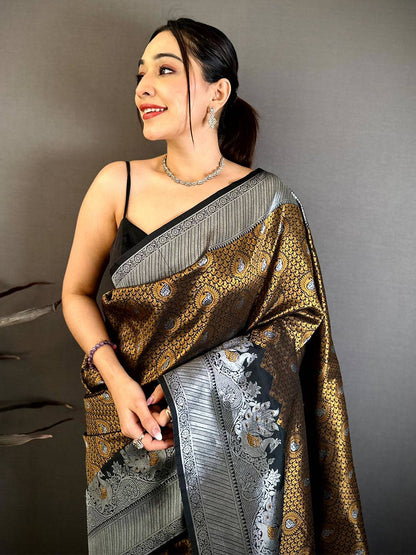 Heritage Brown Gold Zari Kanjivaram Pattu Saree