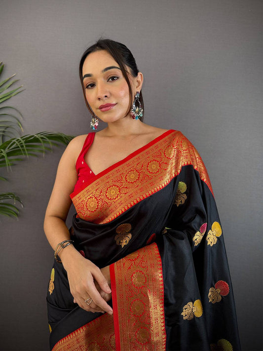 Black Meenakari Butti Soft Gadwal Silk Pattu Saree