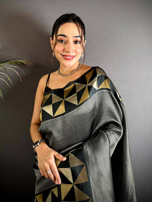 Black Sona Chandi Weave Katan Silk Pattu Saree
