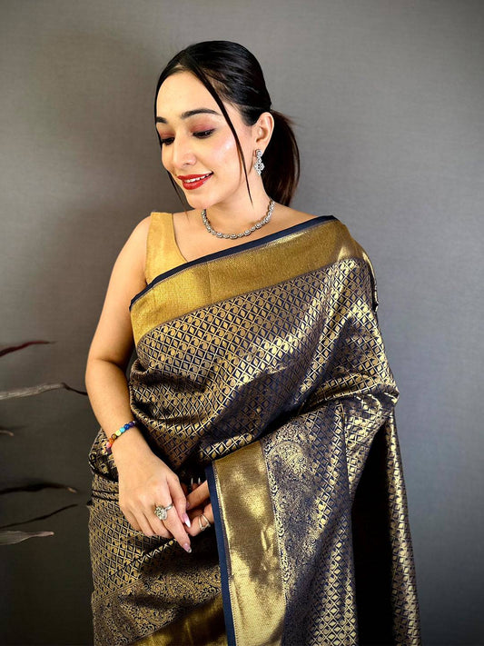 Radiant Black Kanjivaram Zari Silk Pattu Saree