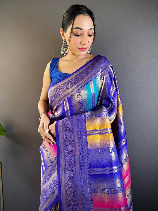 Regal Purple Stripes Banarasi Silk Pattu Saree