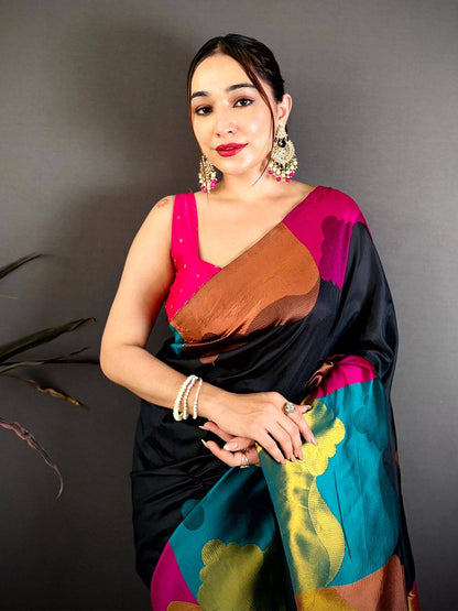 Soft Silk Colourblock Zari Weaving Pattu Saree