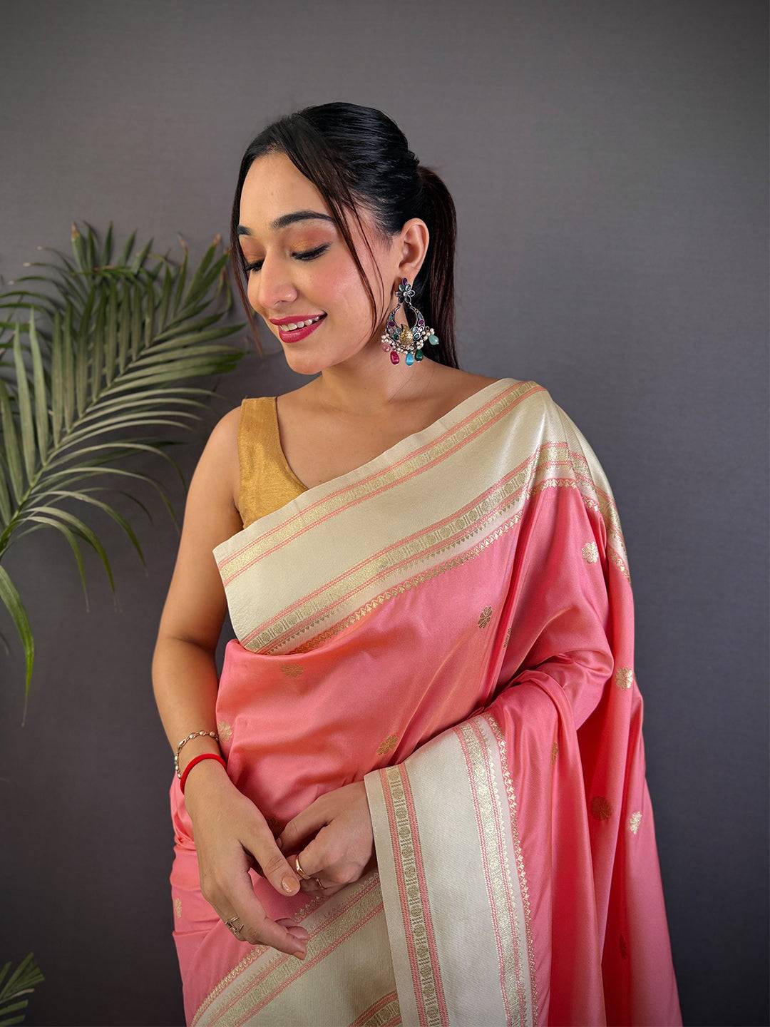 Radiant Peach Soft Silk Floral Butta Pattu Saree