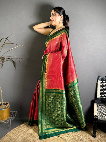 Red Banarasi Katan Silk Gadwal Zari Pattu Saree