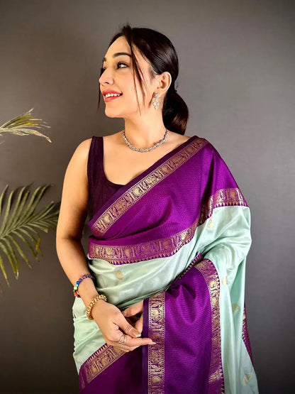 Mint Green Gadhwal Pure Soft Silk Pattu Saree

