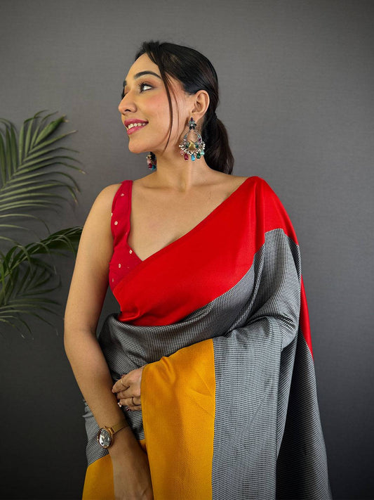 Grey Soft Katan Silk Banarasi Pattu Saree