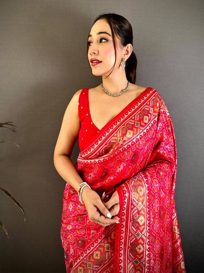 Radiant Semi Ikkat Patola Kanchi Zari Pattu Saree