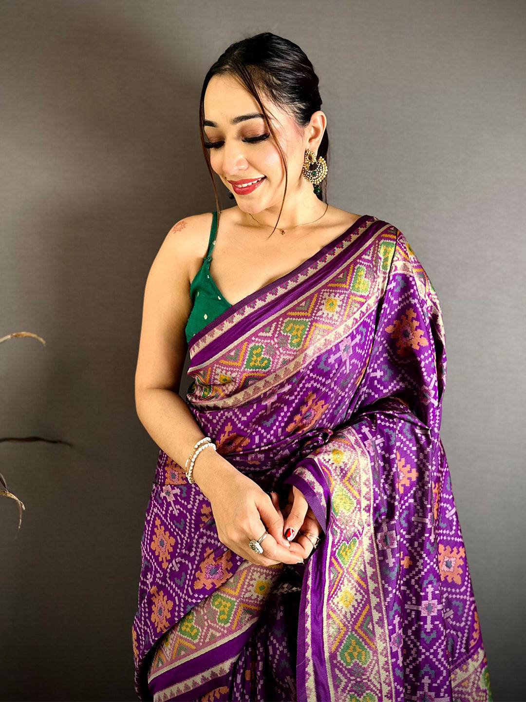Purple Patola Weaving Semi Silk Pattu Saree