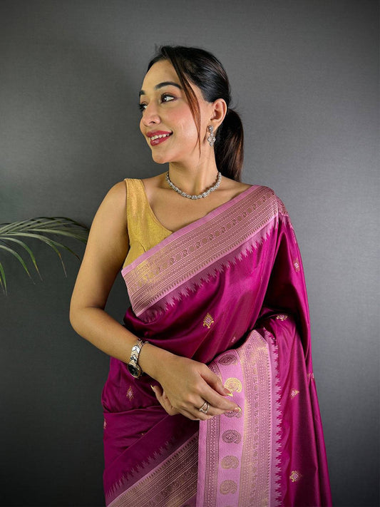 Wine Soft Silk Gadwal Border Pattu Saree