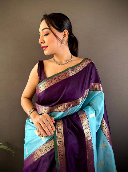 Ethereal Sky Gadhwal Soft Silk Pattu Saree


