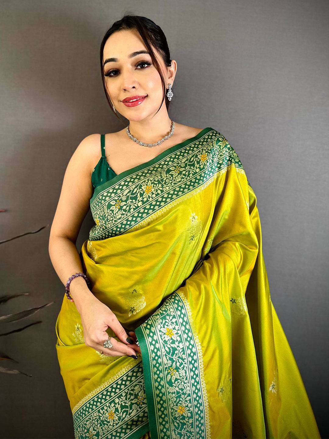 Lime Yellow Grace Gadwal Silk Pattu Saree