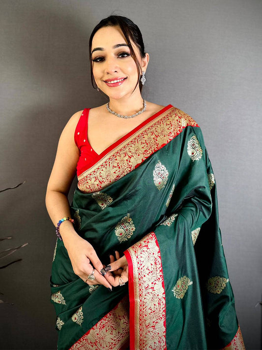 Emerald Green Soft Silk Gadwal Pattu Saree