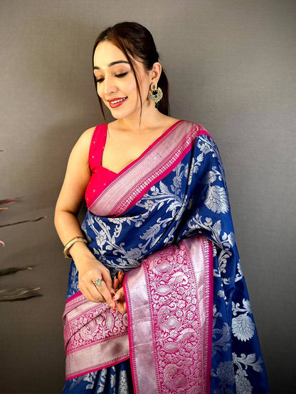 Royal Navy Banarasi Katan Silk Pattu Saree