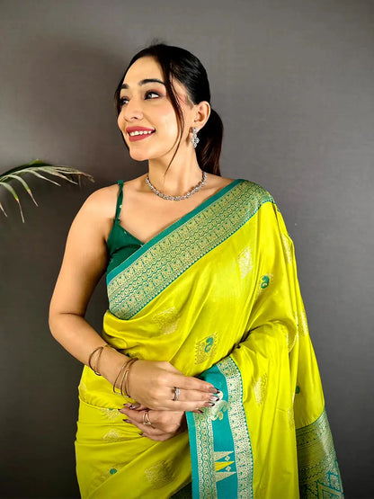 Lime Green Soft Silk Kanjivaram Pattu Saree