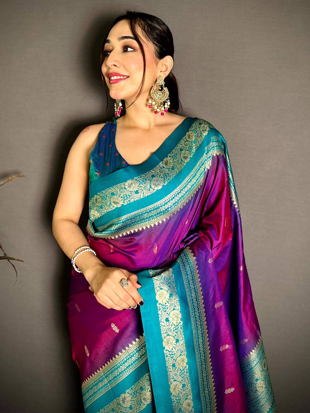 Gold Zari Woven Magenta Soft Silk Pattu Saree