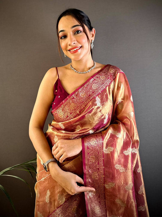 Regal Wine Kora Tissue Pattu Saree