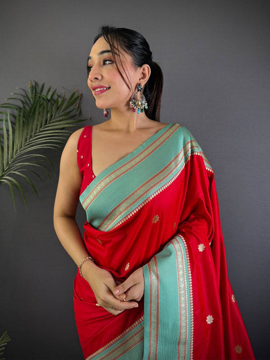 Royal Red Soft Silk Floral Butta Pattu Saree