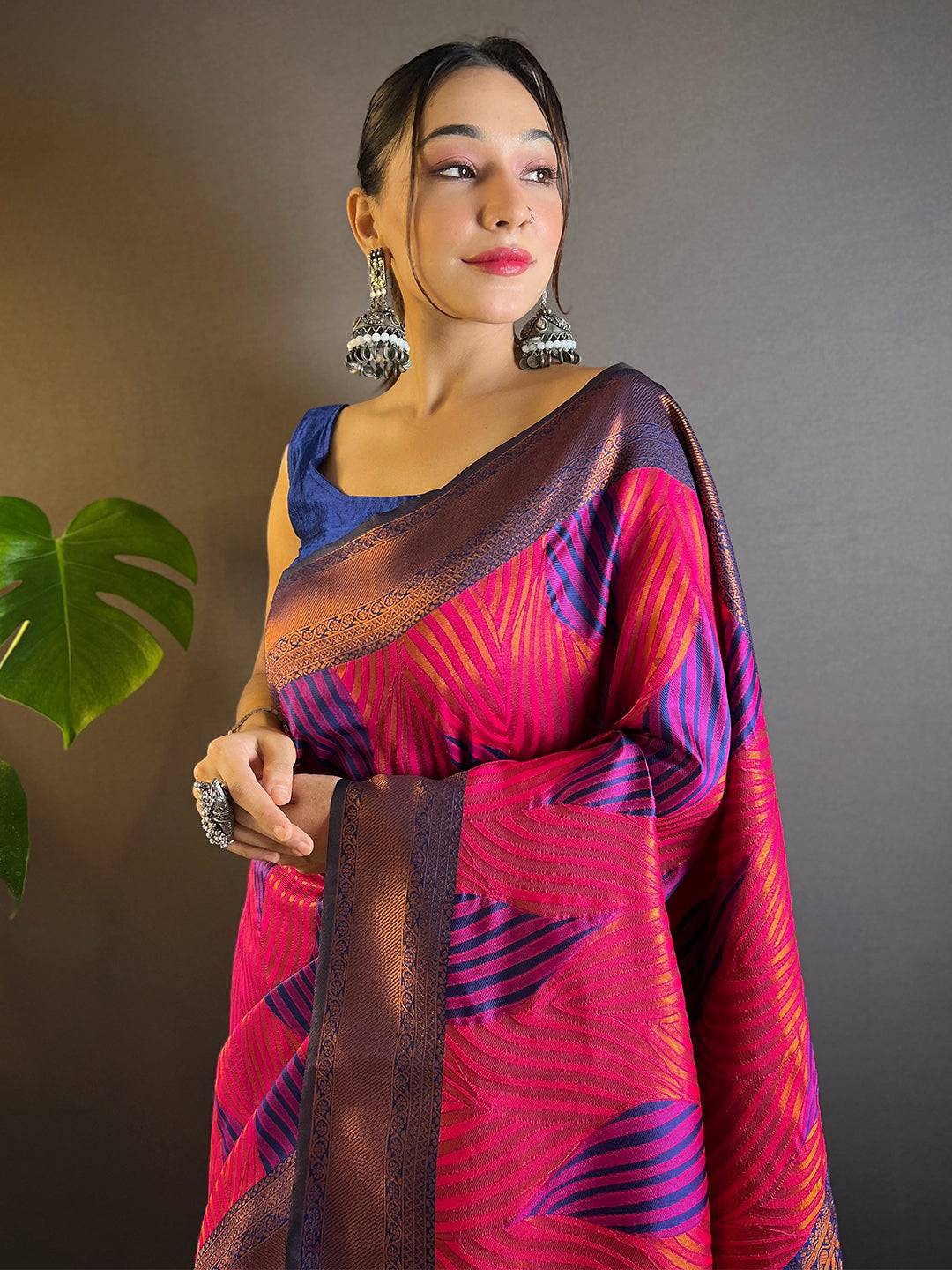 Rani Tussar Silk Zari Weaving Ikkat Pattu Saree